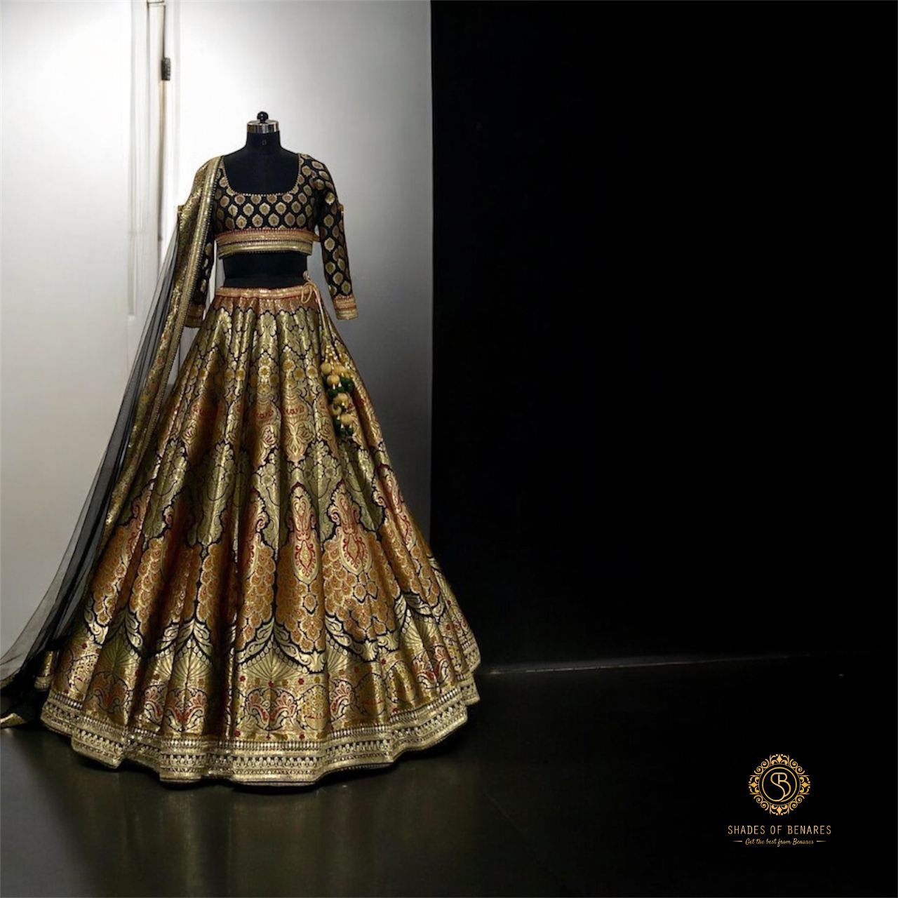 Black Katan Silk Banarasi Lehenga by Shades Of Benares - banarasi - banarasi saree shop - banarasi saree manufacturers - banarasi saree wholesale - banaraasi sarees