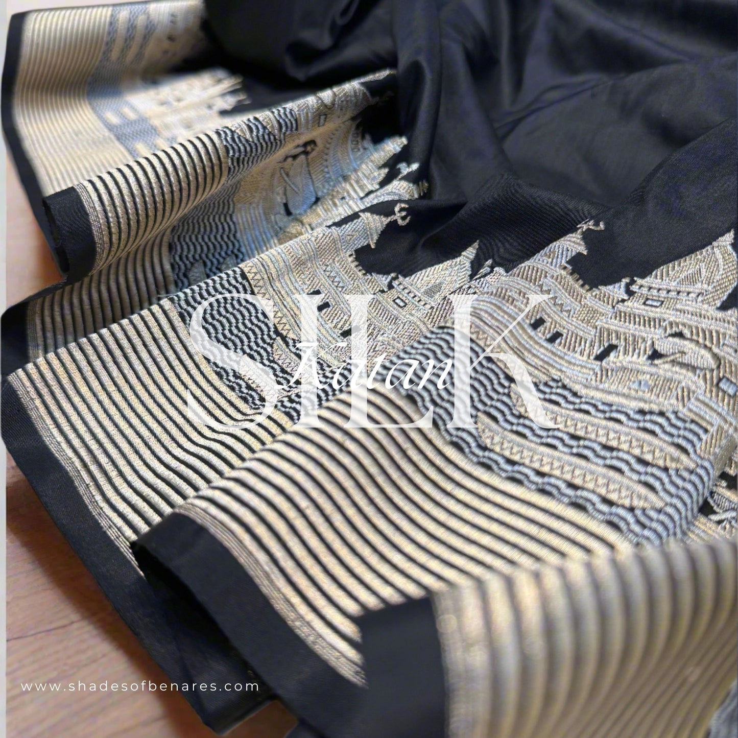 The Black Pure Silk Handloom Banarasi Saree with Kadhwa Banaras Ghats by Shades Of Benares - banarasi - banarasi saree shop - banarasi saree manufacturers - banarasi saree wholesale - banaraasi sarees