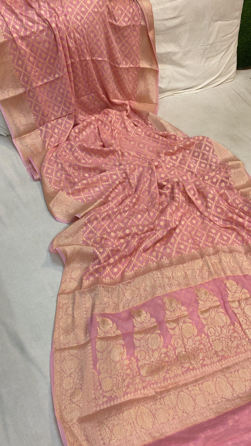 Baby Pink Pure Khaddi Georgette Banarasi Sari - Shades Of Benares