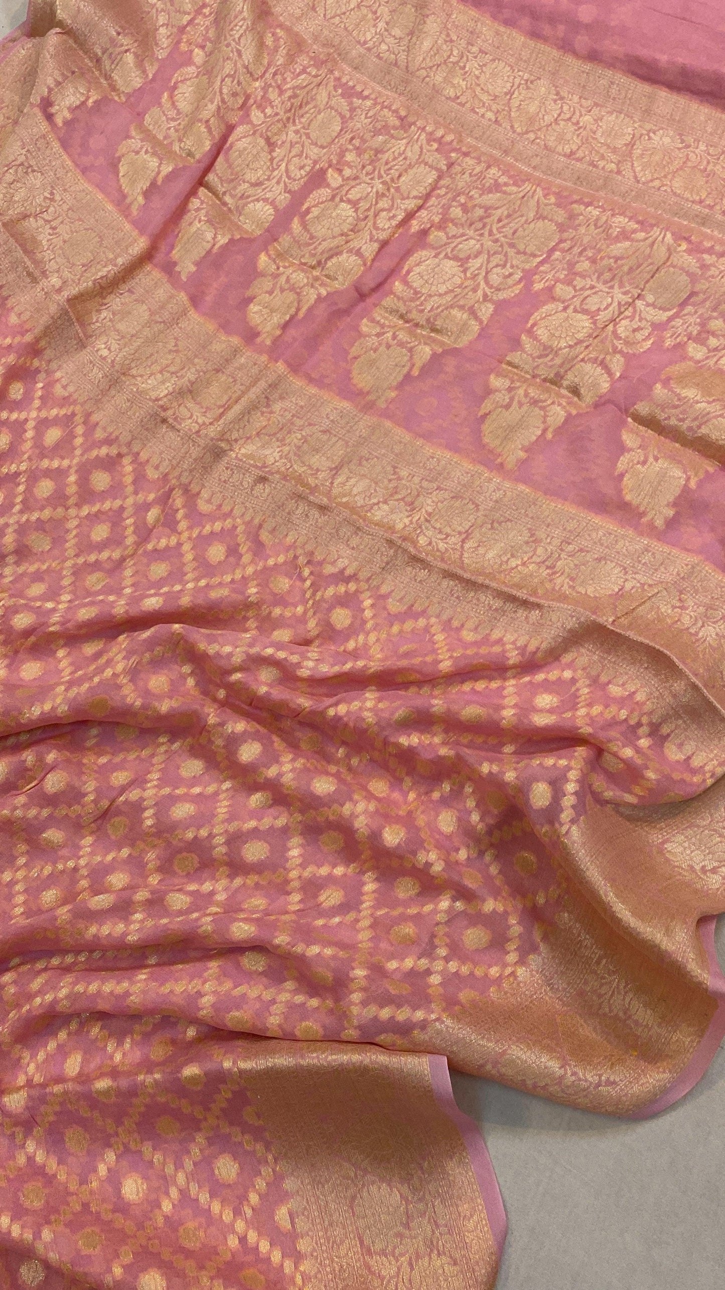 Baby Pink Pure Khaddi Georgette Banarasi Sari by Shades Of Benares - banarasi - banarasi saree shop