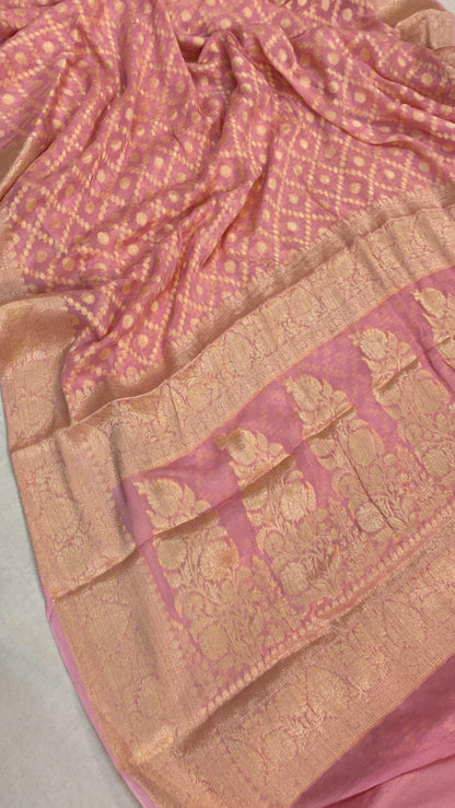 Baby Pink Pure Khaddi Georgette Banarasi Sari by Shades Of Benares - banarasi - banarasi saree shop