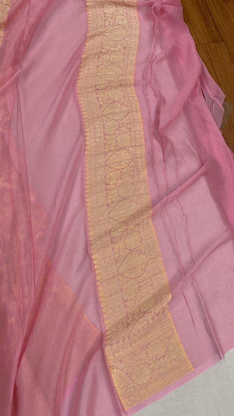 Baby Pink Pure Khaddi Georgette Banarasi Sari - Shades Of Benares