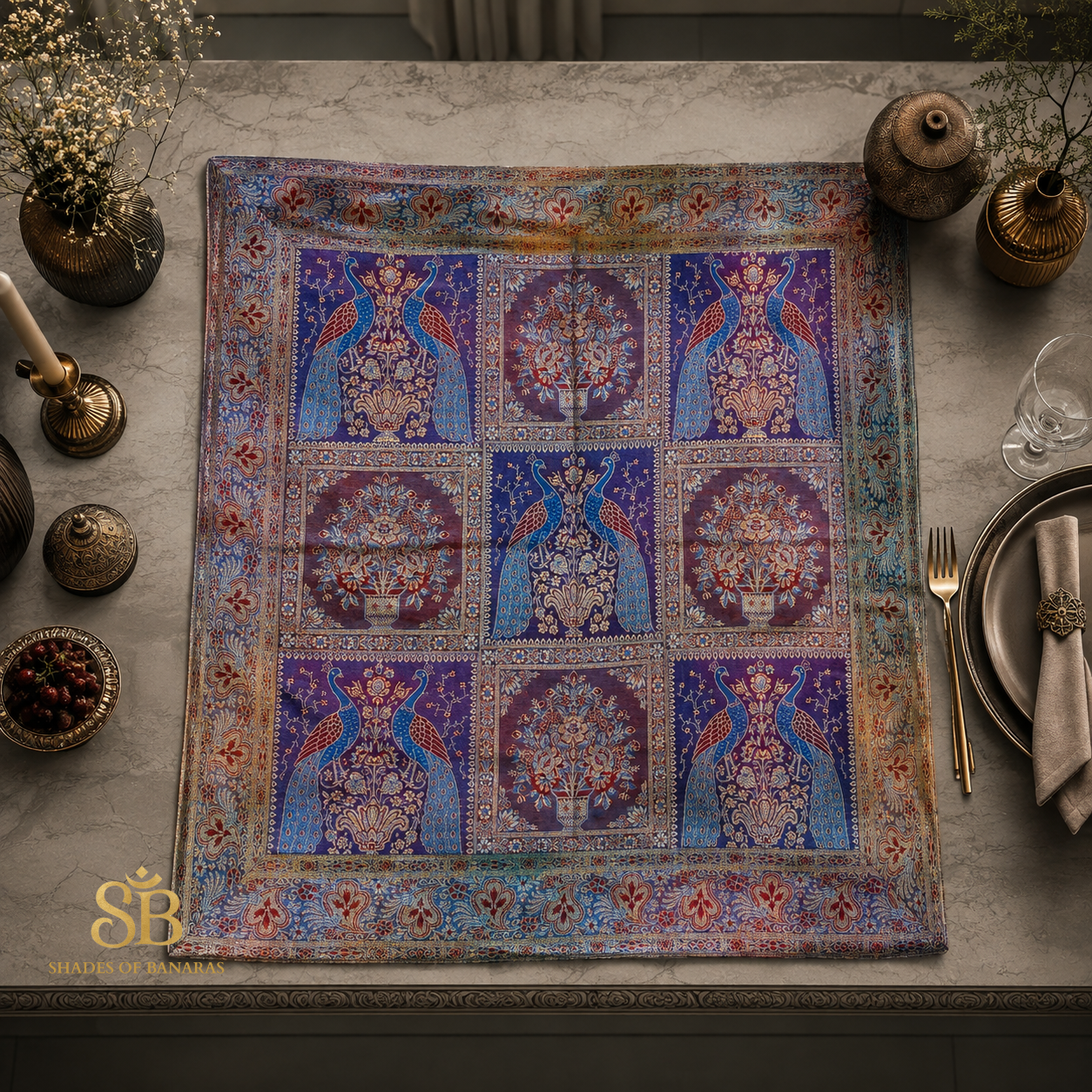Arlecchino Imperiale Manotessuta Couture Pure Brocade Silk Banarasi Table Runner – authentic Banarasi handloom weave – Shades of Banaras