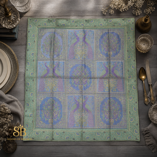 Blu Sontuoso Manofatta Couture Pure Brocade Silk Banarasi Table Runner – authentic Banarasi handloom weave – Shades of Banaras