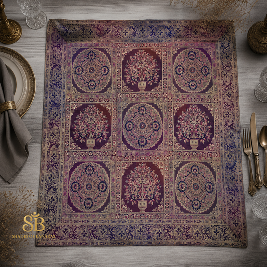 Rosa Imperiale Artigianale Couture Pure Brocade Silk Banarasi Table Runner – authentic Banarasi handloom weave – Shades of Banaras