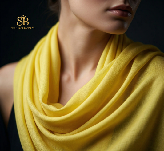 Saffron Sunbeam: Pure Pashmina Handwoven Plain Luxe Scarf