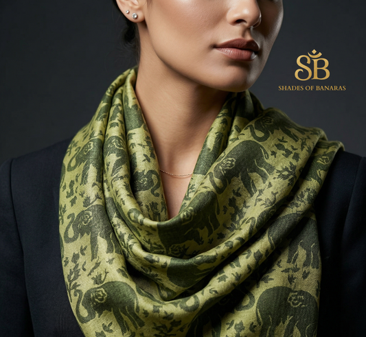 Olive Muse: Pure Pashmina Handwoven Luxe Scarf