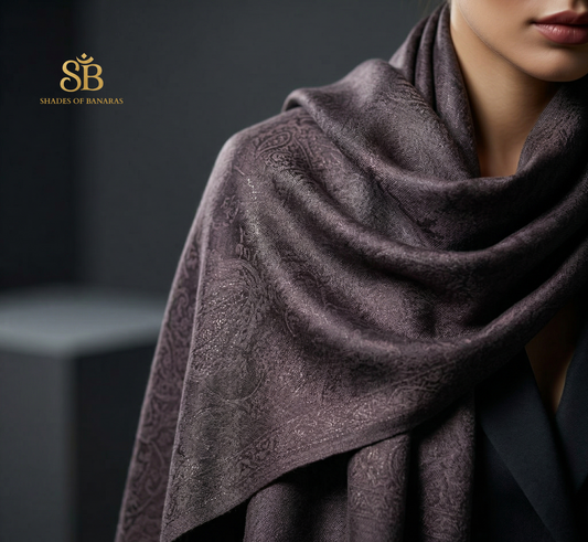 Shadow Graphite: Pure Pashmina Handwoven Luxe Scarf