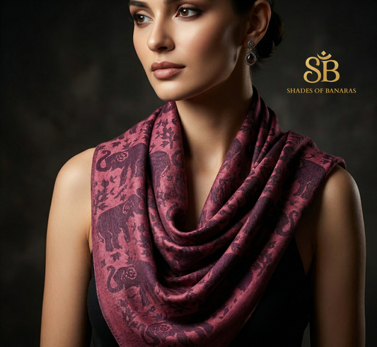 Royal Garnet: Pure Pashmina Handwoven Luxe Scarf