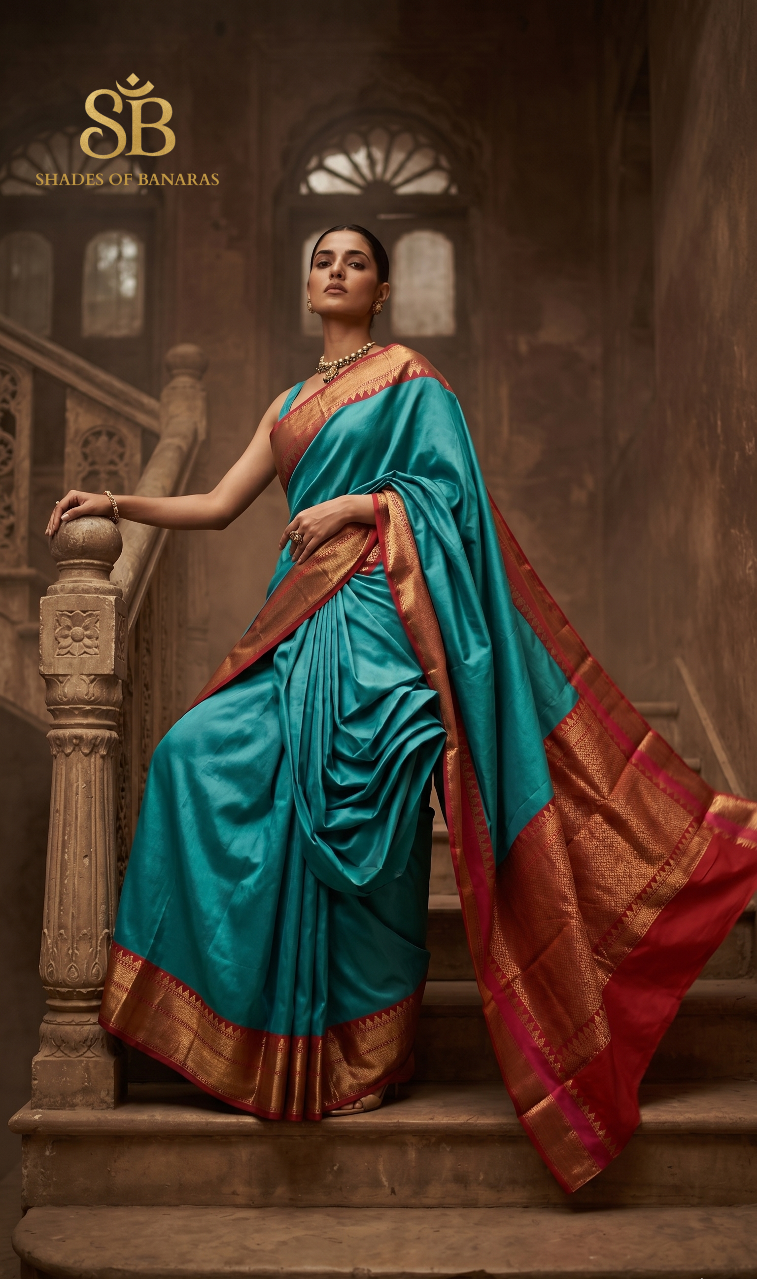 Sea Blue Luxe Silk Banarasi Saree | Minimalist Heritage by Shades Of Banaras - banarasi - banarasi saree shop - banarasi saree manufacturers - banarasi saree wholesale - banaraasi sarees - banarasi sari - banarasi saris - silk saree - silk sari - wedding saree - wedding sari - designer sari - wedding collection - gifting