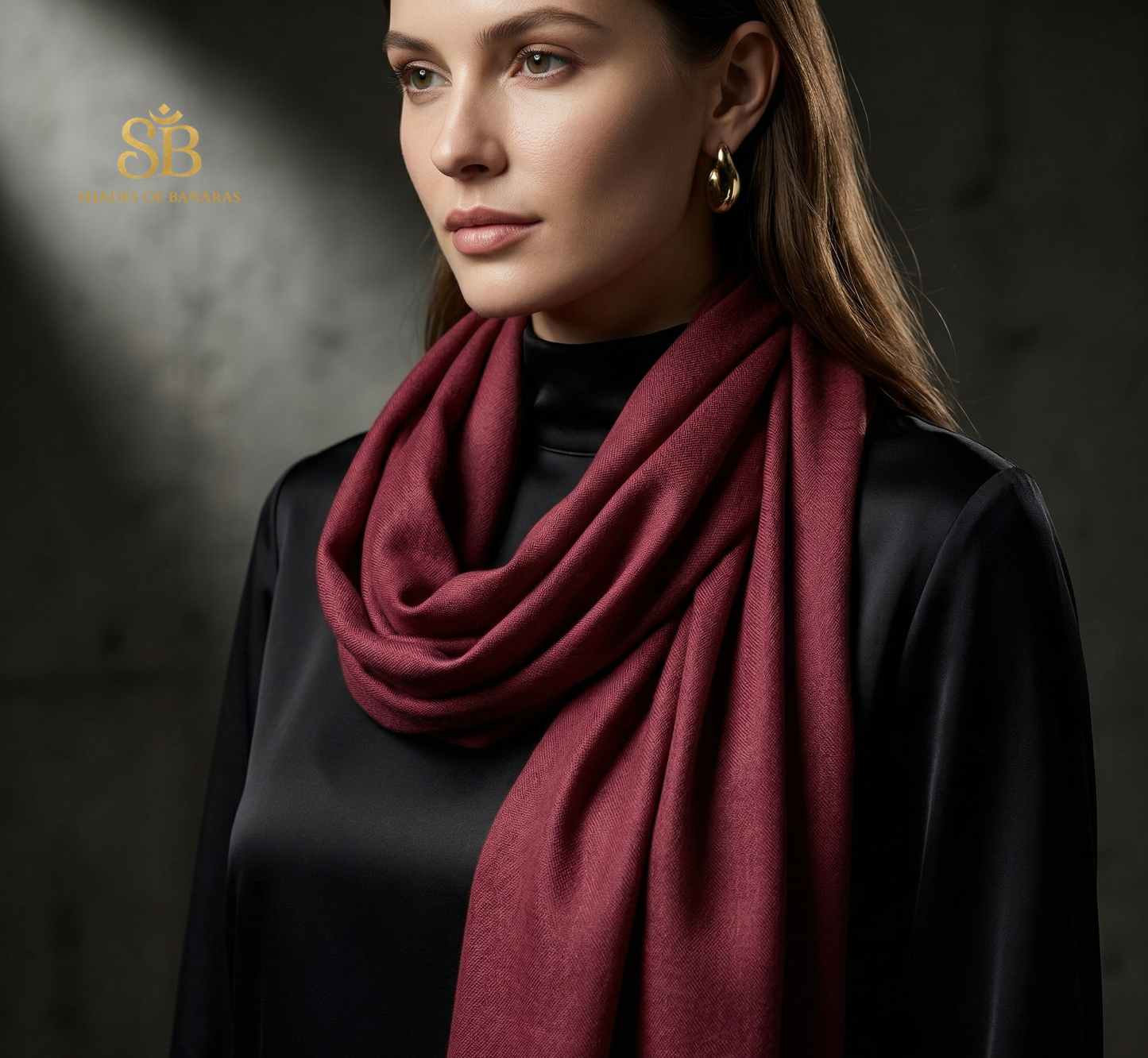 Garnet Majesty: Pure Pashmina Handwoven Plain Luxe Scarf by Shades Of Banaras - banarasi - banarasi saree shop - banarasi saree manufacturers - banarasi saree wholesale - banaraasi sarees - banarasi sari - banarasi saris - silk saree - silk sari - wedding saree - wedding sari - designer sari - wedding collection - gifting