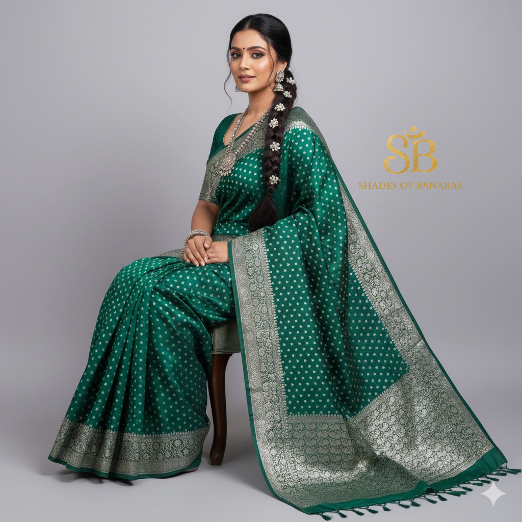 Bottle Green Pure Cotton Silk Banarasi Saree by Shades Of Banaras - banarasi - banarasi saree shop - banarasi saree manufacturers - banarasi saree wholesale - banaraasi sarees