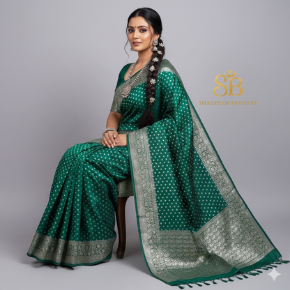 Bottle Green Pure Cotton Silk Banarasi Saree by Shades Of Banaras - banarasi - banarasi saree shop - banarasi saree manufacturers - banarasi saree wholesale - banaraasi sarees
