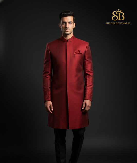 Royal Maroon Raw Silk Fabric: Handcrafted Texture & Timeless Elegance (By Meter) by Shades Of Banaras - banarasi - banarasi saree shop - banarasi saree manufacturers - banarasi saree wholesale - banaraasi sarees - banarasi sari - banarasi saris