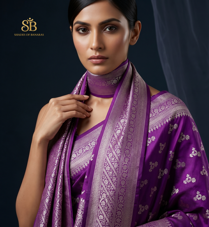 Royal Violet Muse: Handwoven Luxe Silk Banarasi Saree