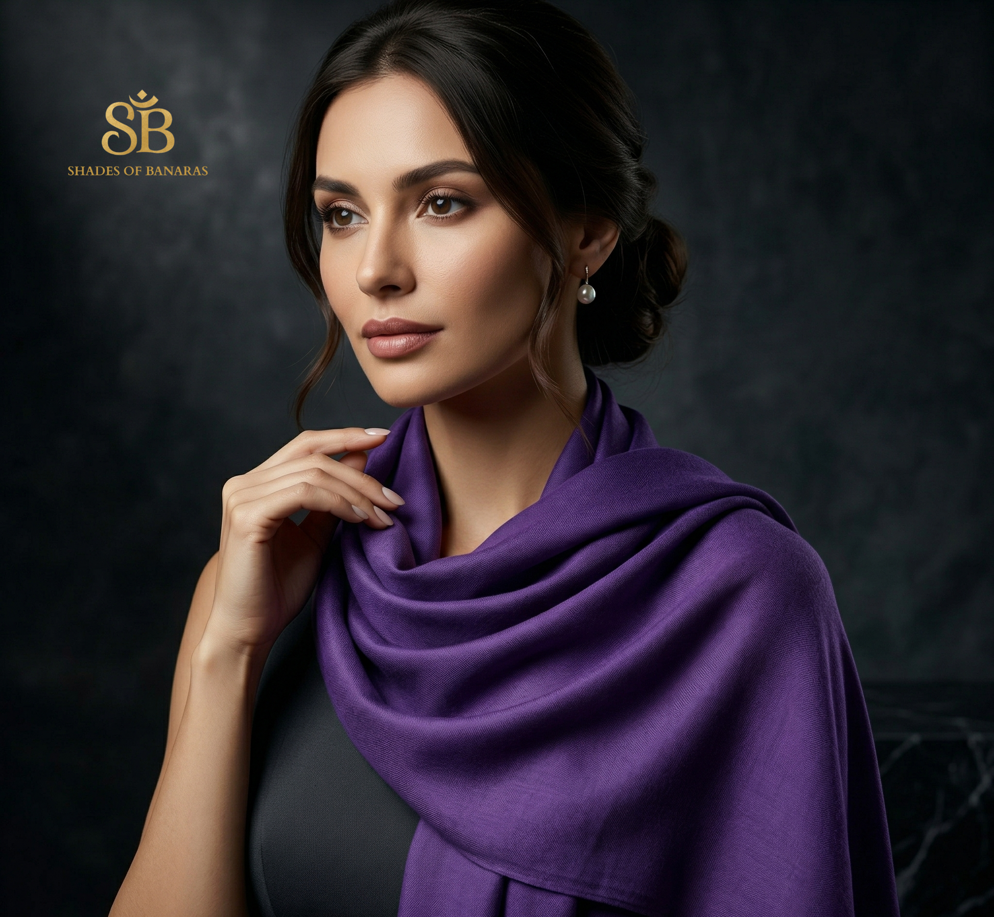 Imperial Amethyst: Pure Pashmina Handwoven Plain Luxe Scarf by Shades Of Banaras - banarasi - banarasi saree shop - banarasi saree manufacturers - banarasi saree wholesale - banaraasi sarees - banarasi sari - banarasi saris - silk saree - silk sari - wedding saree - wedding sari - designer sari - wedding collection - gifting