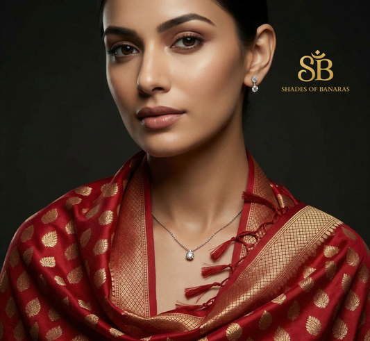 Maroon Katan Soft Silk Banarasi Dupatta – Matt Gold Buti Luxe