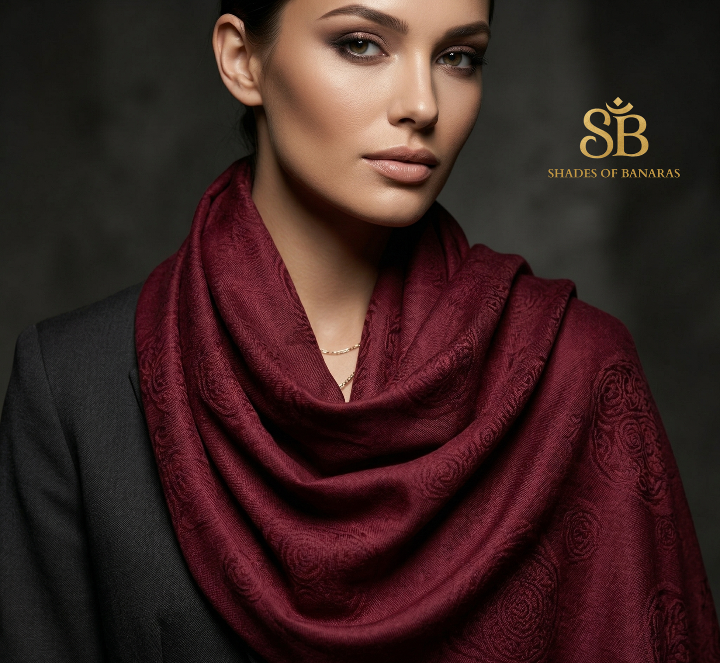 Royal Garnet: Pure Pashmina Handwoven Luxe Scarf