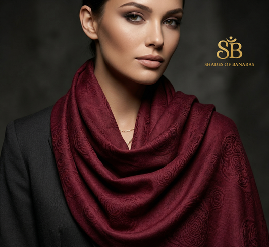 Royal Garnet: Pure Pashmina Handwoven Luxe Scarf