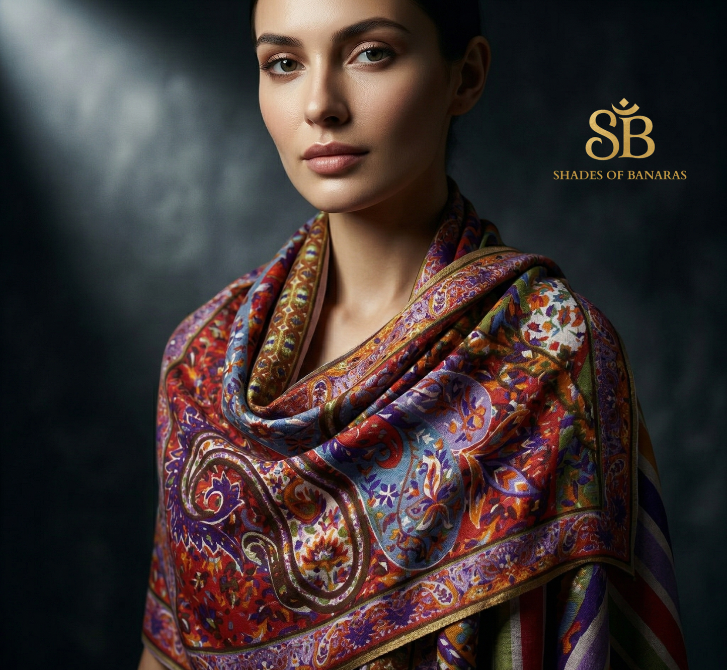 Prism of Banaras: Pure Pashmina Handwoven Multicolor Luxe Scarf by Shades Of Banaras - banarasi - banarasi saree shop - banarasi saree manufacturers - banarasi saree wholesale - banaraasi sarees - banarasi sari - banarasi saris - silk saree - silk sari - wedding saree - wedding sari - designer sari - wedding collection - gifting