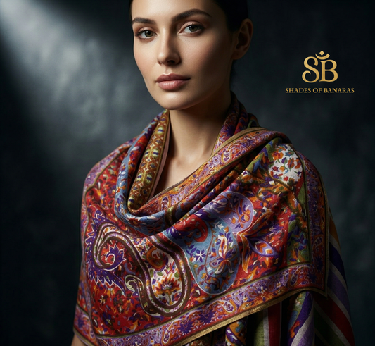 Prism of Banaras: Pure Pashmina Handwoven Multicolor Luxe Scarf
