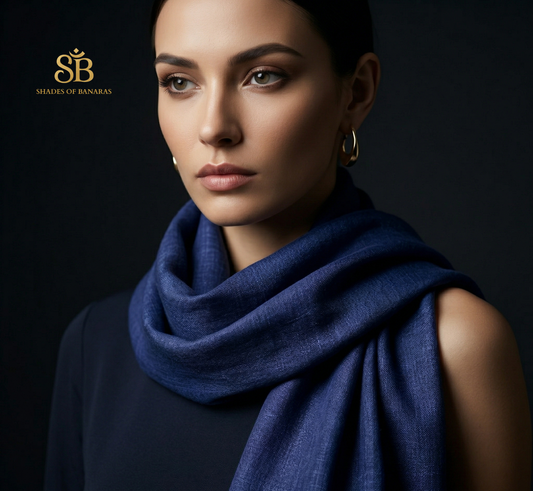 Midnight Sapphire: Pure Pashmina Handwoven Plain Luxe Scarf