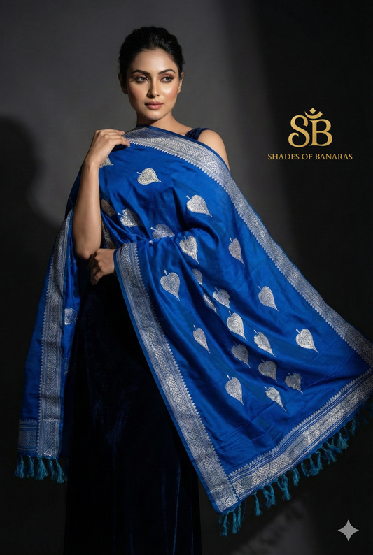Azure Kadhwa Beetle Leaf – Pure Silk Banarasi Luxury Scarf