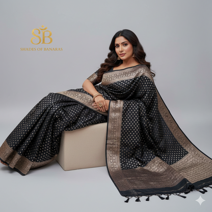 Black Pure Cotton Silk Banarasi Saree by Shades Of Banaras - banarasi - banarasi saree shop - banarasi saree manufacturers - banarasi saree wholesale - banaraasi sarees