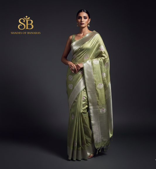 Pastel Green Shikargaah Luxe Couture – Kadhua Pure Silk Banarasi Saree by Shades Of Banaras - banarasi - banarasi saree shop - banarasi saree manufacturers - banarasi saree wholesale - banaraasi sarees - banarasi sari - banarasi saris