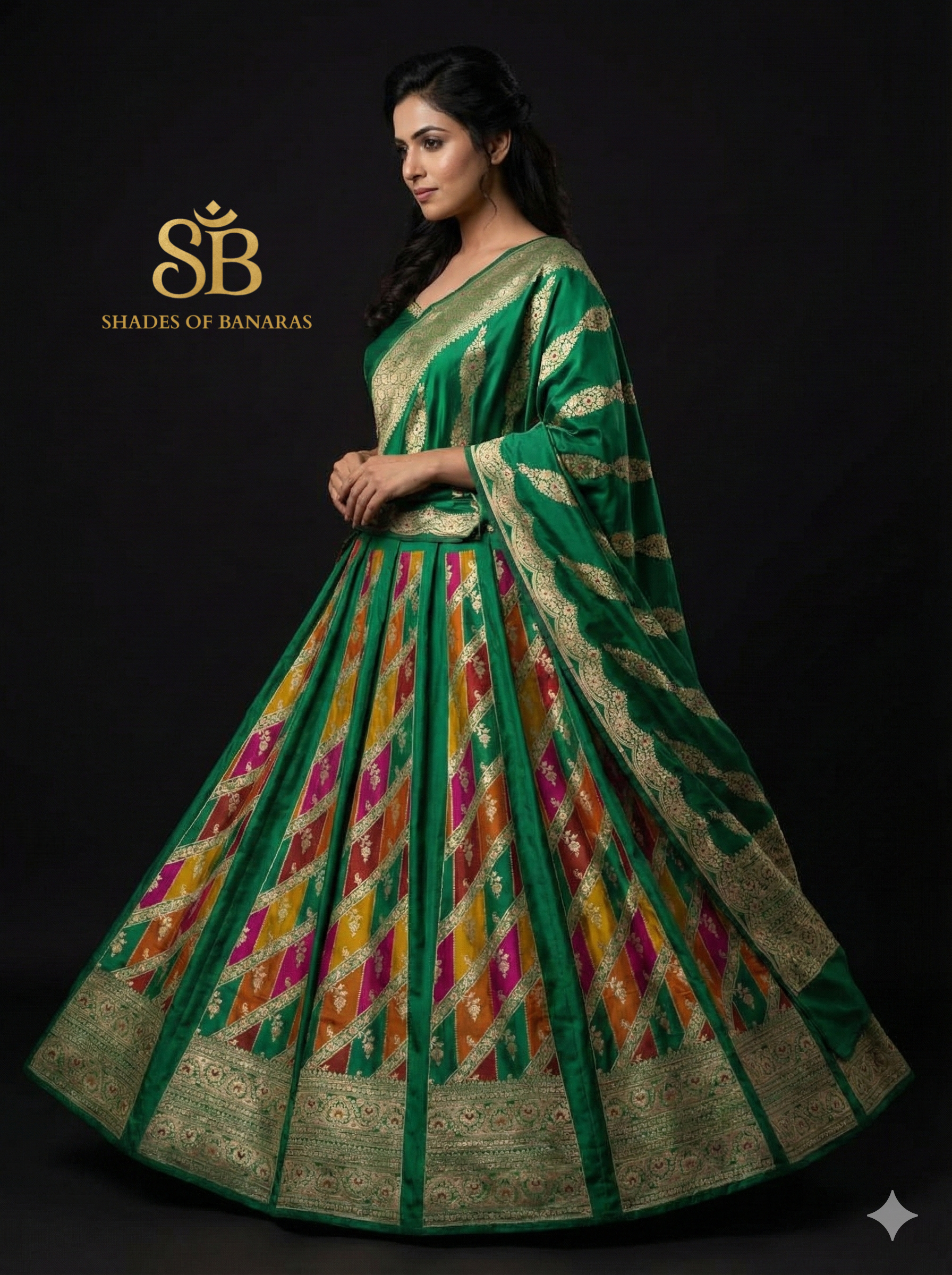 Emerald Luxe Rangkaat Couture Banarasi Lehenga — Handloom Royalty by Shades Of Banaras - banarasi - banarasi saree shop - banarasi saree manufacturers - banarasi saree wholesale - banaraasi sarees