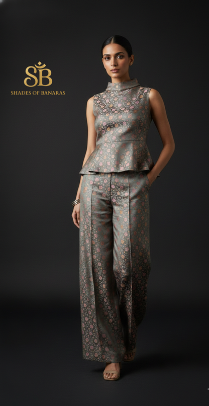 Silver Ash Couture Tanchui Brocade — Pure Silk Banaras Dress Material (By Meter) by Shades Of Banaras - banarasi - banarasi saree shop - banarasi saree manufacturers - banarasi saree wholesale - banaraasi sarees - banarasi sari - banarasi saris