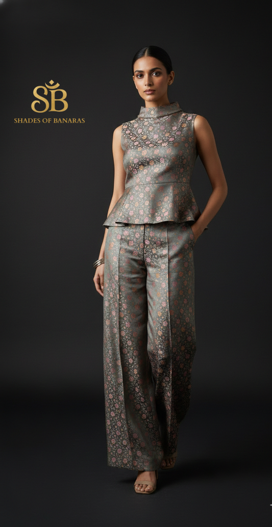 Silver Ash Couture Tanchui Brocade — Pure Silk Banaras Dress Material (By Meter)