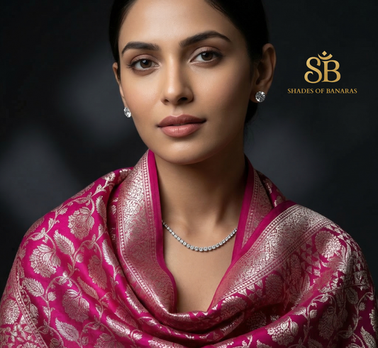 Rose Quartz Radiance: Handwoven Pure Cotton Silk Banarasi Luxe Dupatta