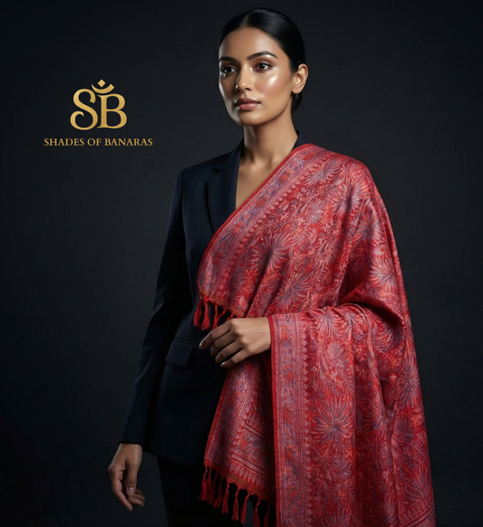 Regal Red Pure Banarasi Silk Handloom Scarf — Khadi Summer Luxe Edit