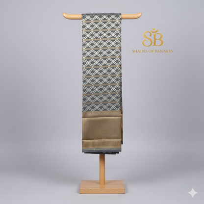 Silver Serenity — Pure Cotton Kota Check Banarasi Saree with Brocade Blouse by Shades Of Banaras - banarasi - banarasi saree shop - banarasi saree manufacturers - banarasi saree wholesale - banaraasi sarees