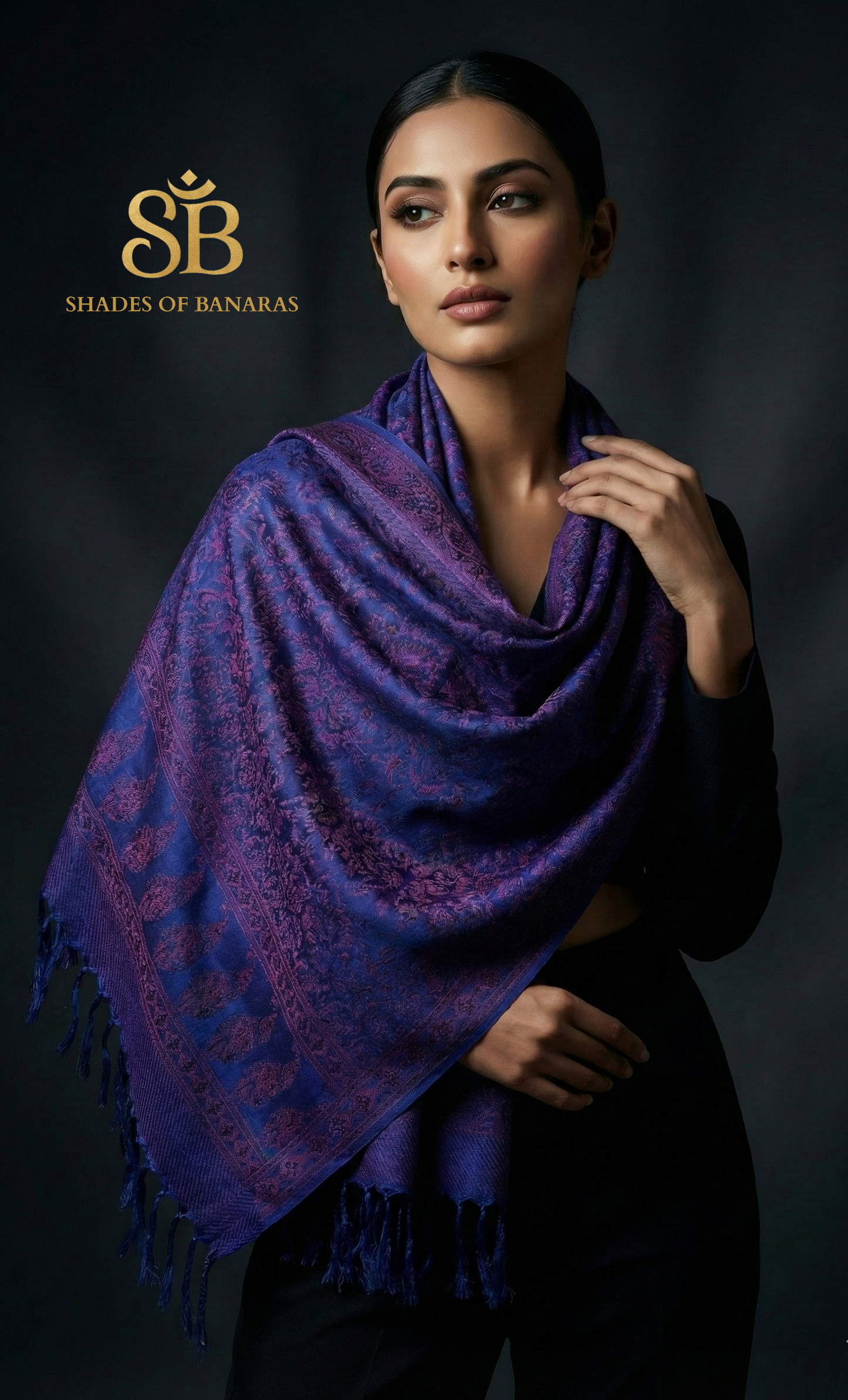Majestic Dark Purple Pure Banarasi Silk Handloom Scarf — Royal Couture Edition