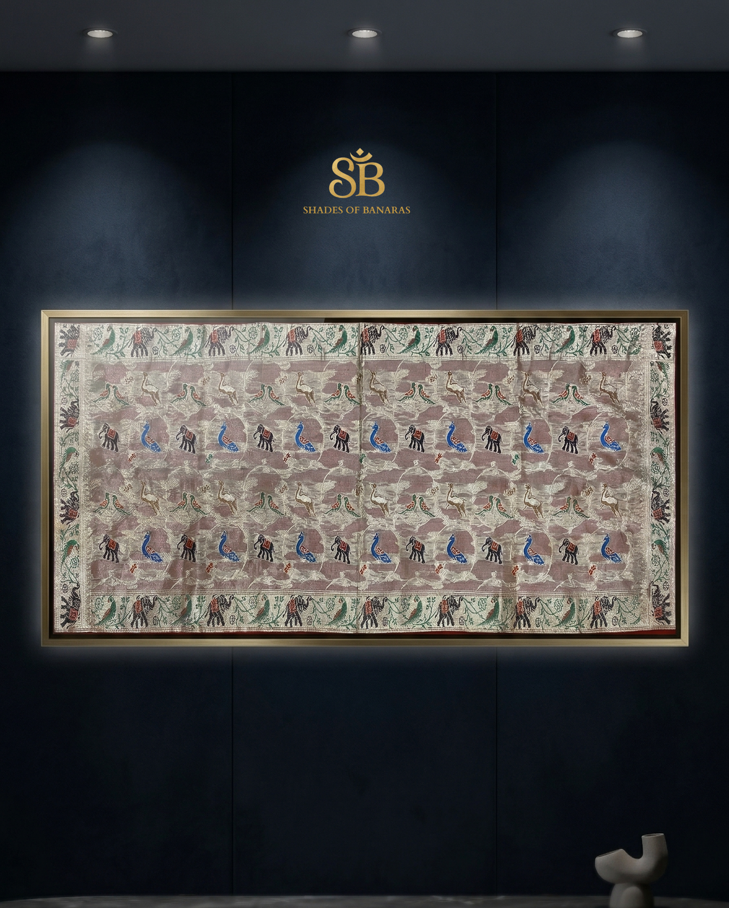 The Sovereign Shikaargaah: A Rare Hand-Woven Tissue Luxe Heirloom Wallhanging by Shades Of Banaras - banarasi - banarasi saree shop - banarasi saree manufacturers - banarasi saree wholesale - banaraasi sarees - banarasi sari - banarasi saris - silk saree - silk sari - wedding saree - wedding sari - designer sari - wedding collection - gifting