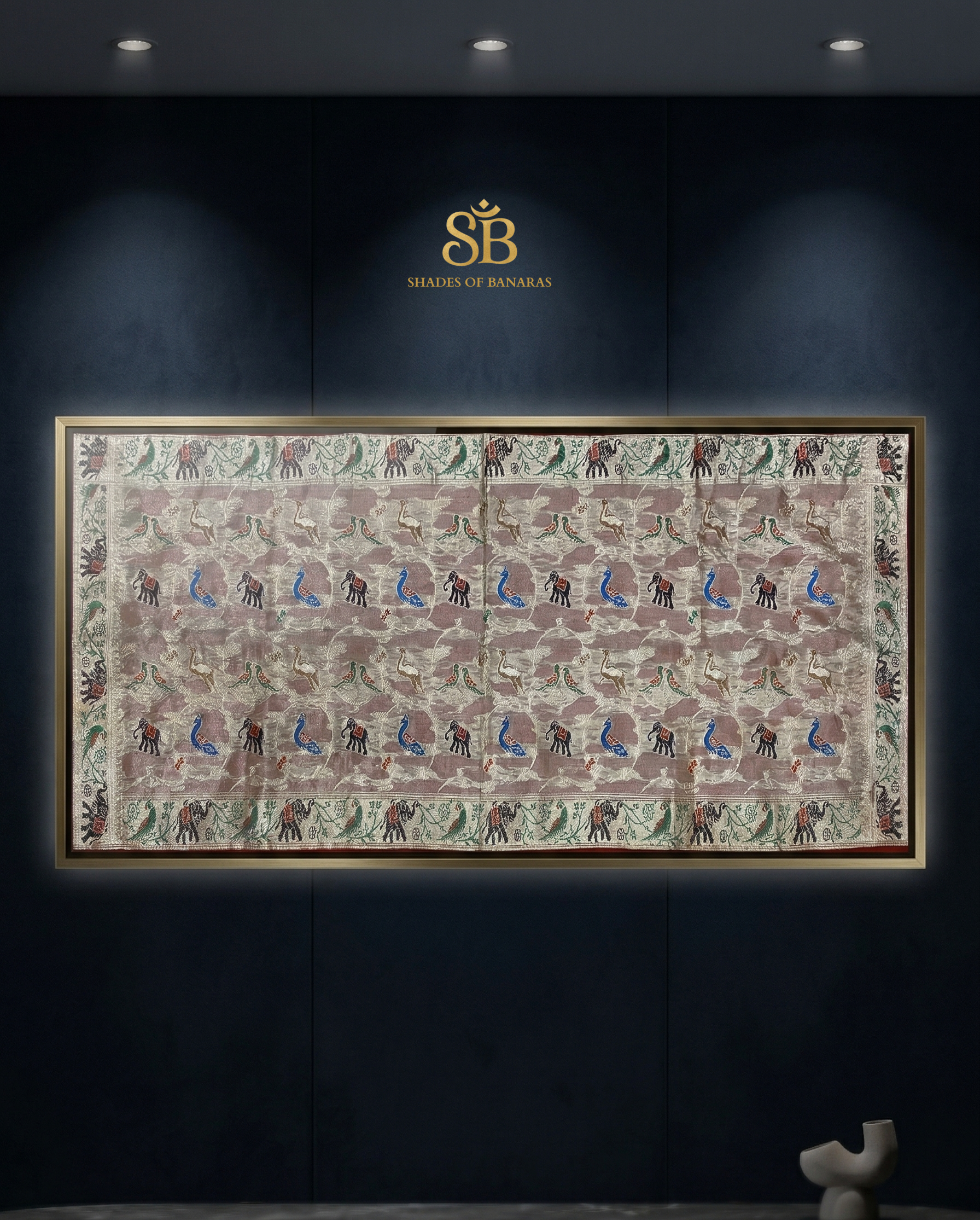 The Sovereign Shikaargaah: A Rare Hand-Woven Tissue Luxe Heirloom Wallhanging by Shades Of Banaras - banarasi - banarasi saree shop - banarasi saree manufacturers - banarasi saree wholesale - banaraasi sarees - banarasi sari - banarasi saris - silk saree - silk sari - wedding saree - wedding sari - designer sari - wedding collection - gifting