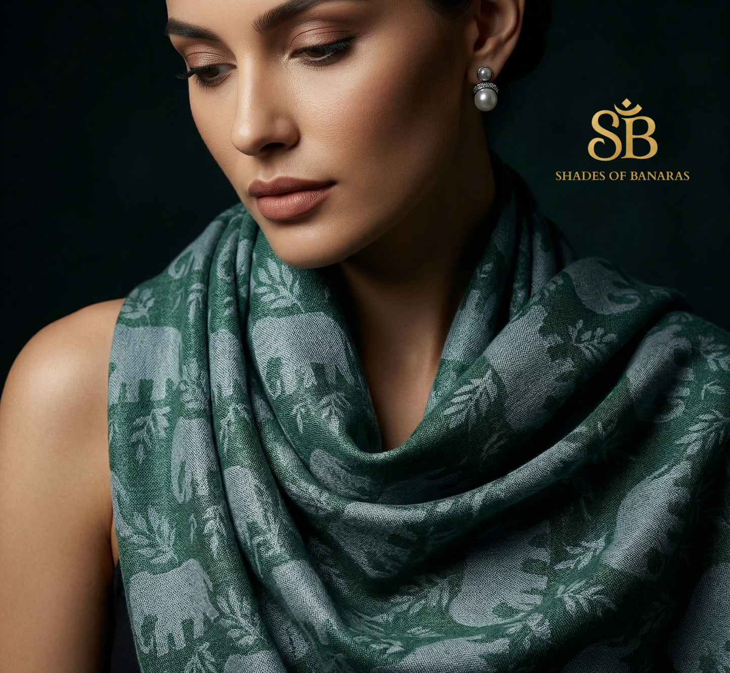 Emerald Heritage: Pure Pashmina Handwoven Luxe Scarf