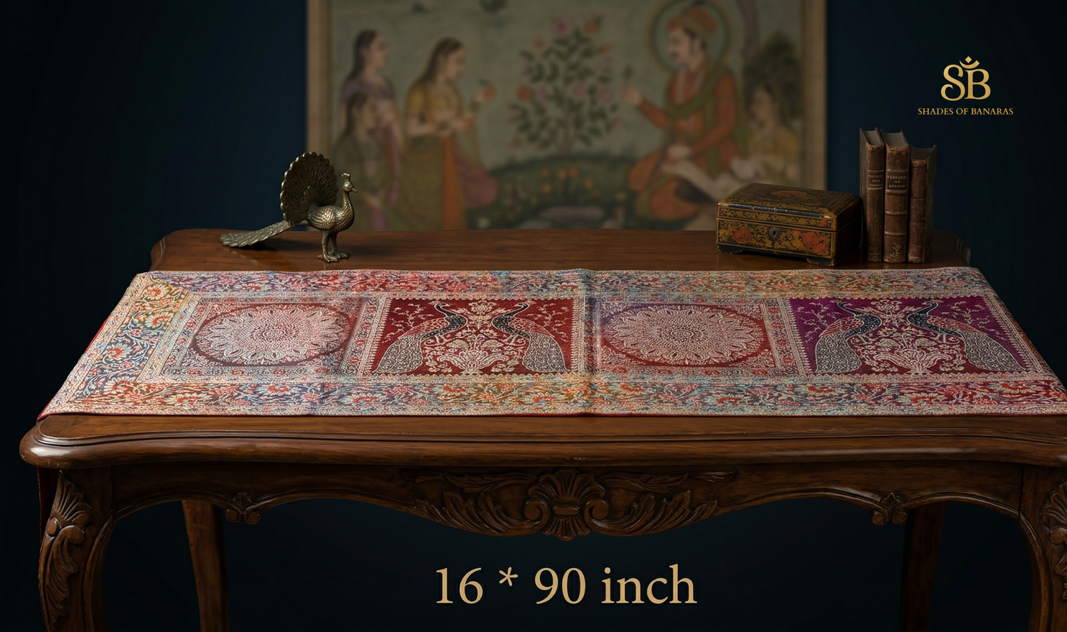 The Empress Sovereign: Hand-Woven Pure Banarasi Silk Couture Table Runner by Shades Of Banaras - banarasi - banarasi saree shop - banarasi saree manufacturers - banarasi saree wholesale - banaraasi sarees - banarasi sari - banarasi saris - silk saree - silk sari - wedding saree - wedding sari - designer sari - wedding collection - gifting