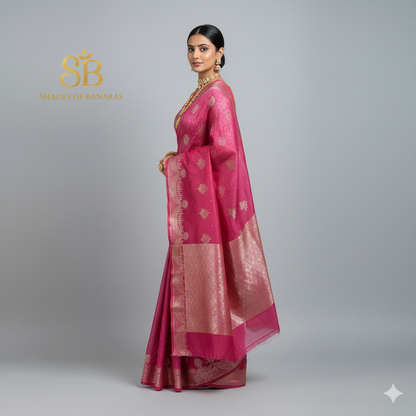 Pink Pure Cotton Silk Banarasi Saree by Shades Of Banaras - banarasi - banarasi saree shop - banarasi saree manufacturers - banarasi saree wholesale - banaraasi sarees