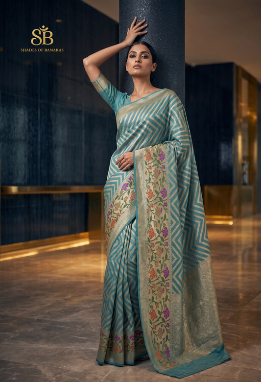 Light Blue Handwoven Georgette Minakari Luxe Banarasi Saree