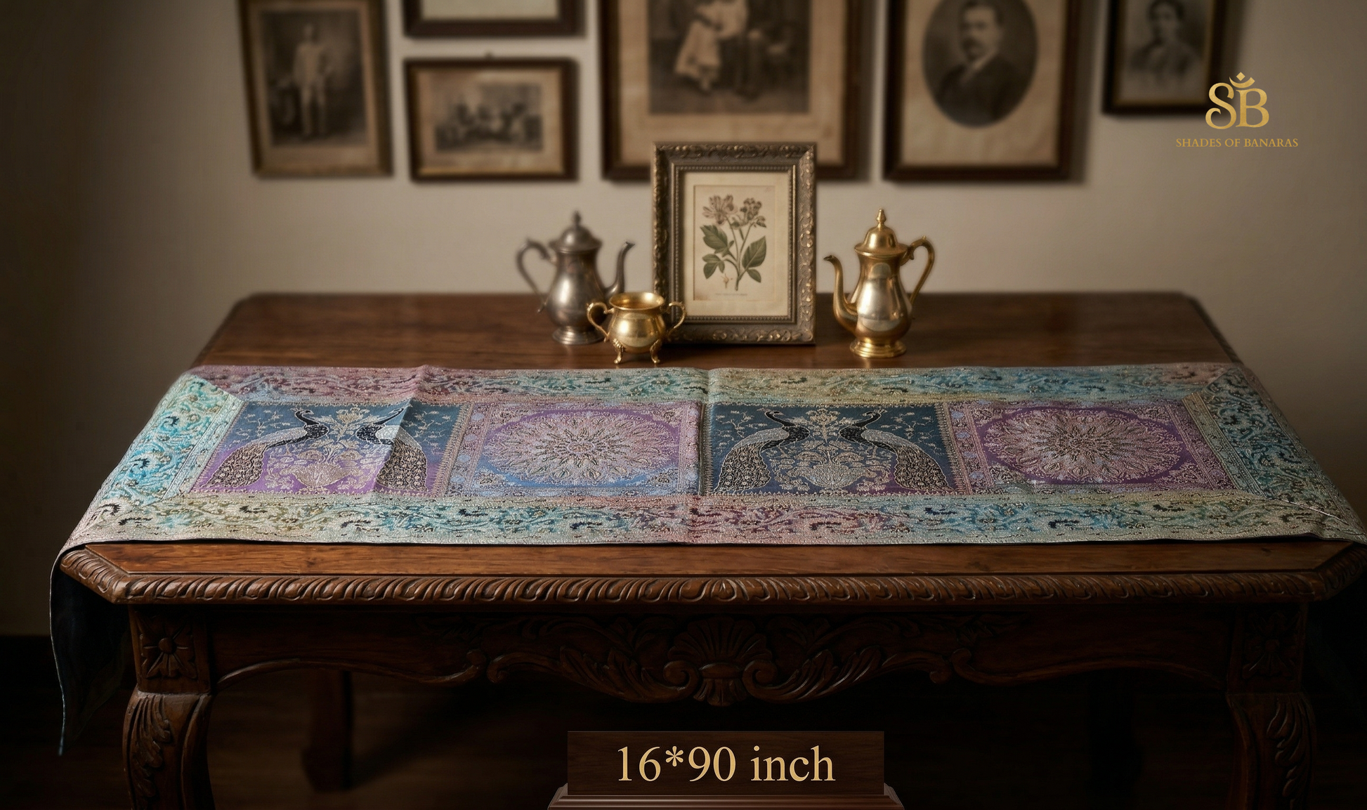 The Sovereign Gilded Heirloom: Pure Banarasi Couture Table Runner by Shades Of Banaras - banarasi - banarasi saree shop - banarasi saree manufacturers - banarasi saree wholesale - banaraasi sarees - banarasi sari - banarasi saris - silk saree - silk sari - wedding saree - wedding sari - designer sari - wedding collection - gifting