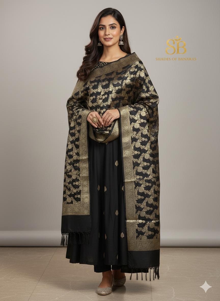 Moonlight Banarasi Dupatta: Pure Cotton Silk by Shades Of Banaras - banarasi - banarasi saree shop - banarasi saree manufacturers - banarasi saree wholesale - banaraasi sarees