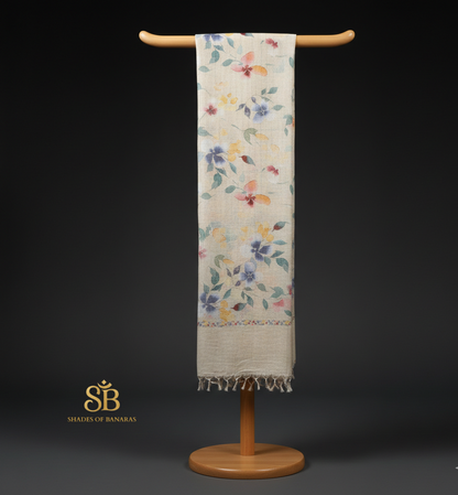 Luxe Pale Yellow Pure Linen Banarasi Saree | Handloom Summer Couture