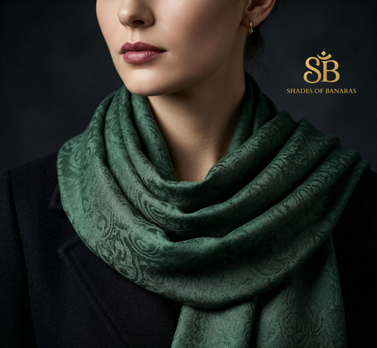 Bottle Green Emerald: Pure Pashmina Handwoven Luxe Scarf