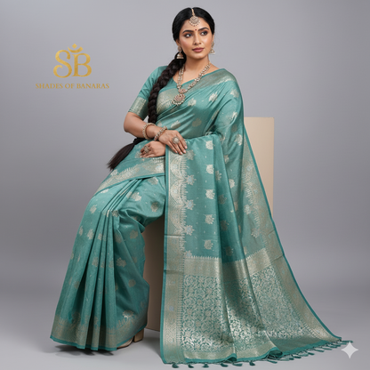 Metallic Blue Pure Cotton Silk Banarasi Saree by Shades Of Banaras - banarasi - banarasi saree shop - banarasi saree manufacturers - banarasi saree wholesale - banaraasi sarees
