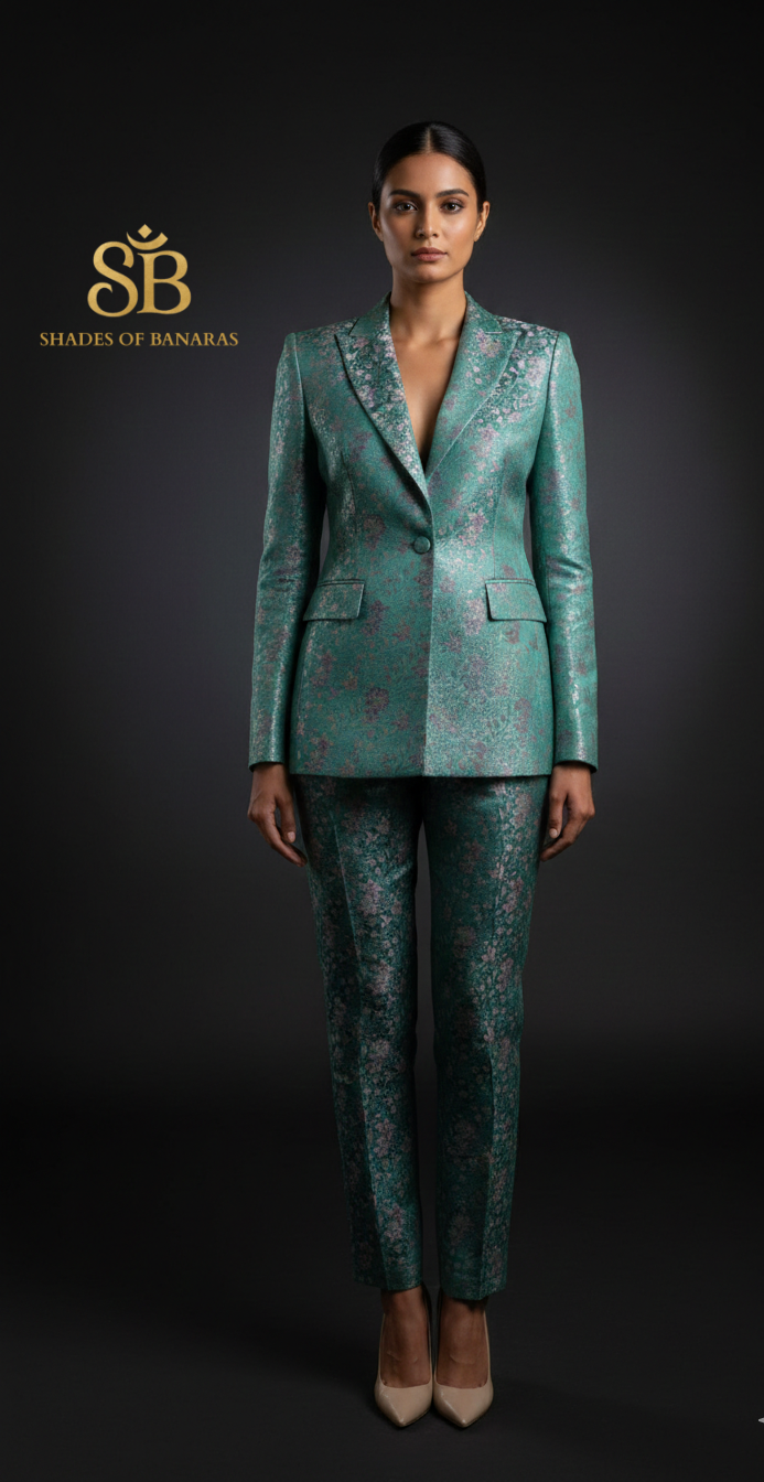 Metallic Blue Couture Tanchui Brocade — Pure Silk Banaras Dress Material (By Meter) by Shades Of Banaras - banarasi - banarasi saree shop - banarasi saree manufacturers - banarasi saree wholesale - banaraasi sarees - banarasi sari - banarasi saris