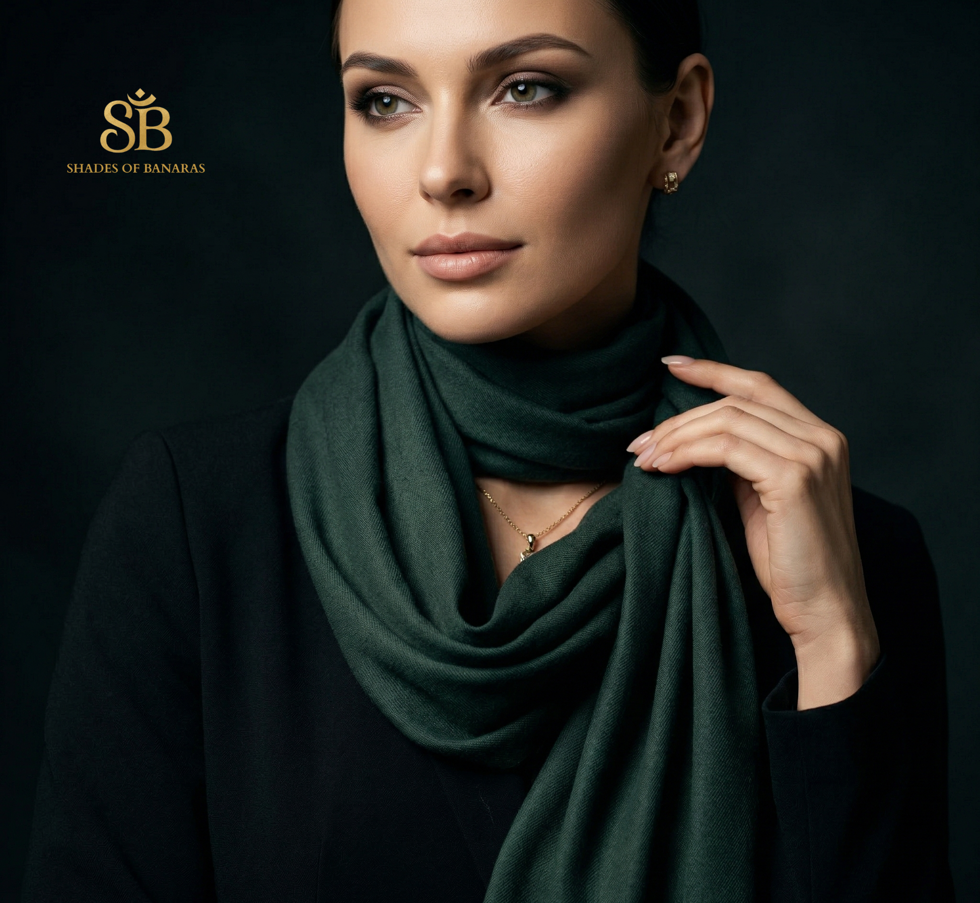 Midnight Obsidian: Pure Pashmina Handwoven Plain Luxe Scarf by Shades Of Banaras - banarasi - banarasi saree shop - banarasi saree manufacturers - banarasi saree wholesale - banaraasi sarees - banarasi sari - banarasi saris - silk saree - silk sari - wedding saree - wedding sari - designer sari - wedding collection - gifting