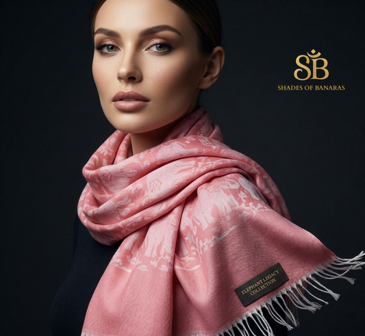 Rose Quartz Majesty: Pure Pashmina Handwoven Luxe Scarf